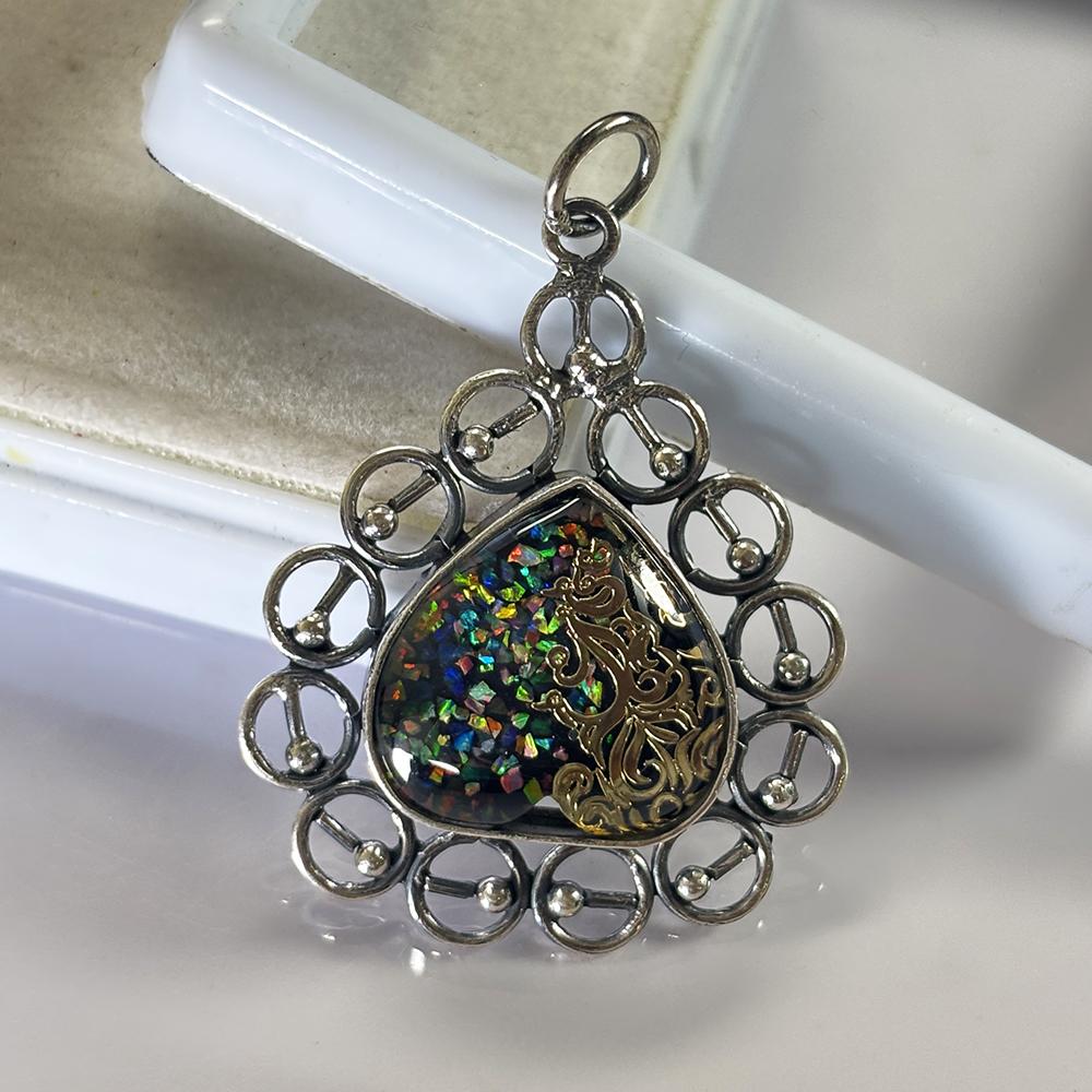Natural Opal Pendant 925 Sterling Silver Gemstone Multi Color 33 ct October Birthday Birthstone