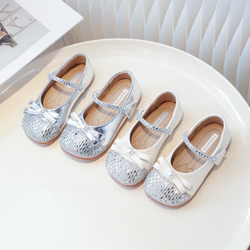 Girls Princess Shoes Round Toes Sweet Bows Kids Flat Shoes Pu Leather 2025 New Fashion Children Dance Shoes Wedding Ins Trendy