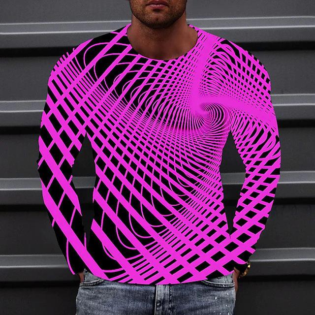 Modische Herren Langarm O-Ausschnitt T-Shirts 3D-Druck Kreative Spin Grafik T-Shirts