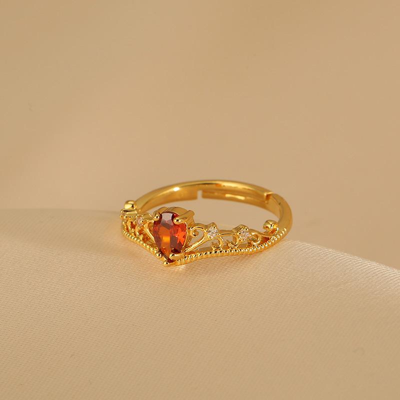 Crown Vintage Ruby Ring For Women Unique Adjustable Open Design Fashionable Statement Jewelry