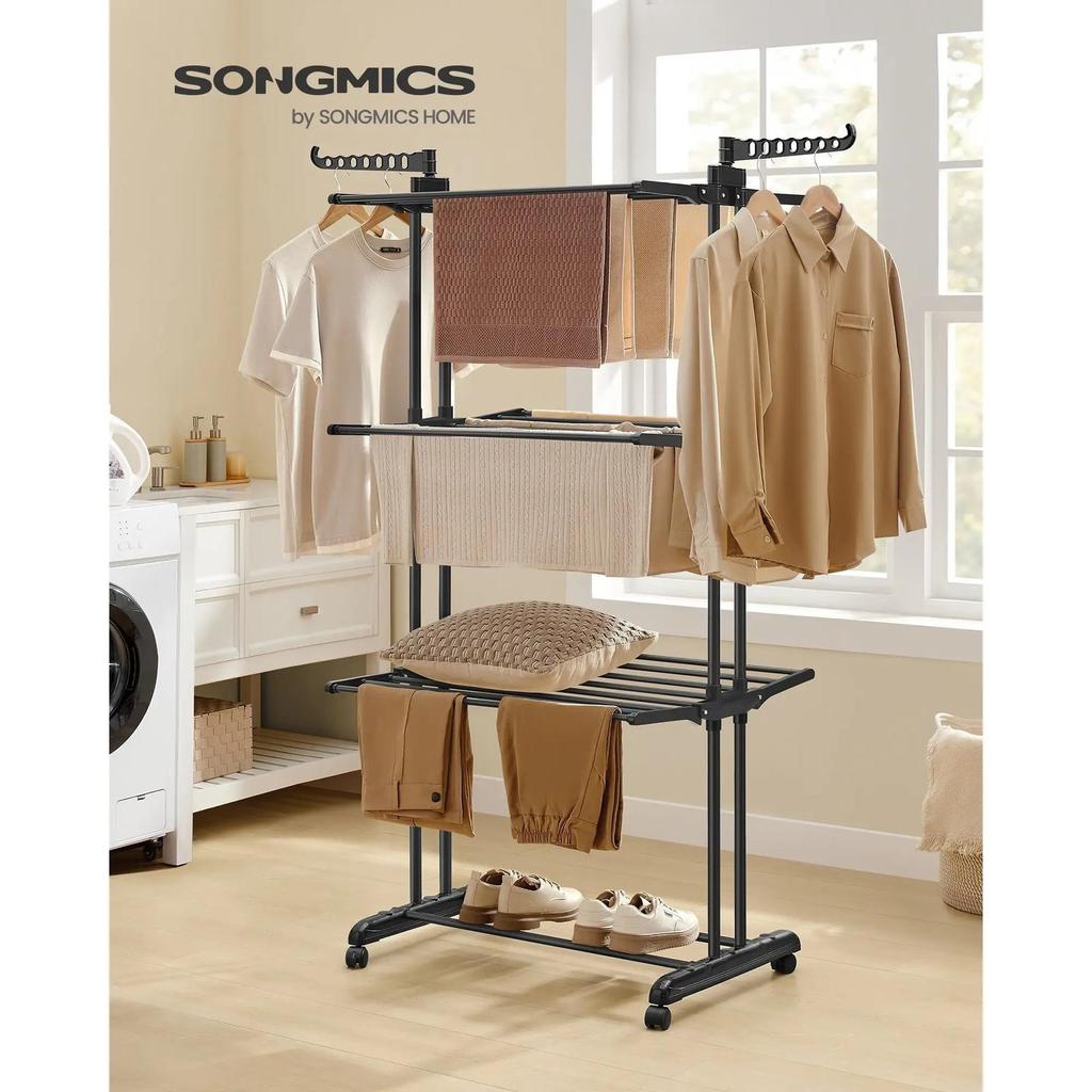 Movable 4-Layer Floor-Standing Folding Drying Rack with Wheels for Indoor and Balcony Use