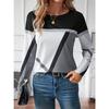 T-shirt da donna a maniche lunghe con scollo rotondo, tunica a maniche lunghe, top regular casual moderno con stampa geometrica
