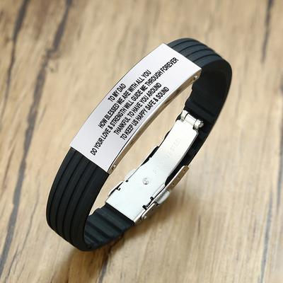Pánské silikonové náramky na zakázku tátovi Logo Gravírování Nerezová ocel Identifikační náramek ID náramek ke Dni otců