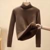 Integrated Fleece Turtleneck Sweater Women Autumn Winter Fleece Lined Thickened Layering Base Layer Knit Top