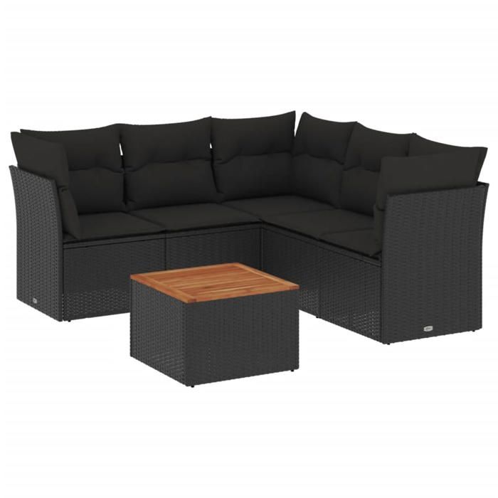 VidaXL Garden Lounge Set 6 Pcs with Cushions Black Braided Resin 3223633