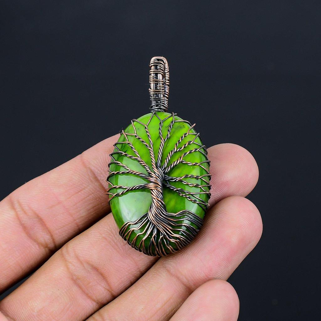 Baum des Lebens, grüner Flash-Labradorit, Edelstein, reiner Kupferdraht, umwickelt, handgefertigter Anhänger-Schmuck