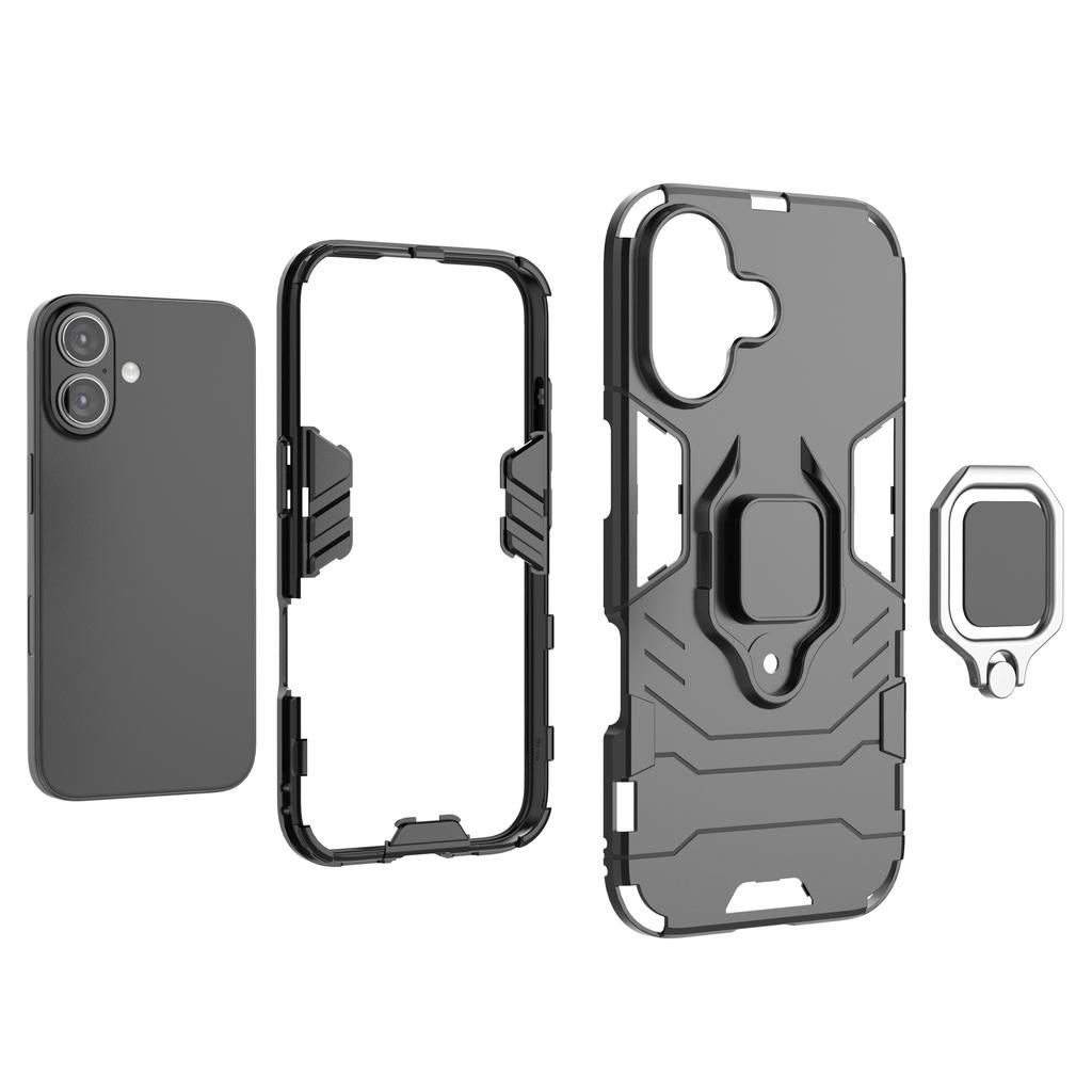 For iPhone 16 Case PC+TPU Ring Holder Kickstand Phone Armor Cover