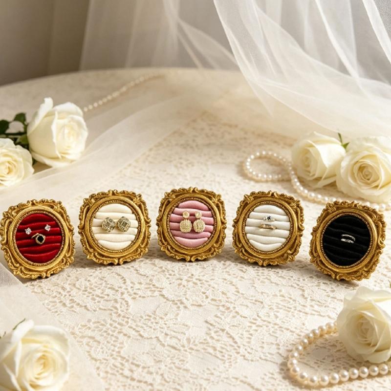 Ornate Ring Holder Display with a Round Padded Layout for Jewelry Counters, Livestreams, and Product Photography