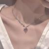 Náhrdelník Spice Girl s růžovými diamanty a láskou, dámský řetízek s diamantovým zdobením, sladký a stylový, všestranný, pro klíční kost, lehký, luxusní