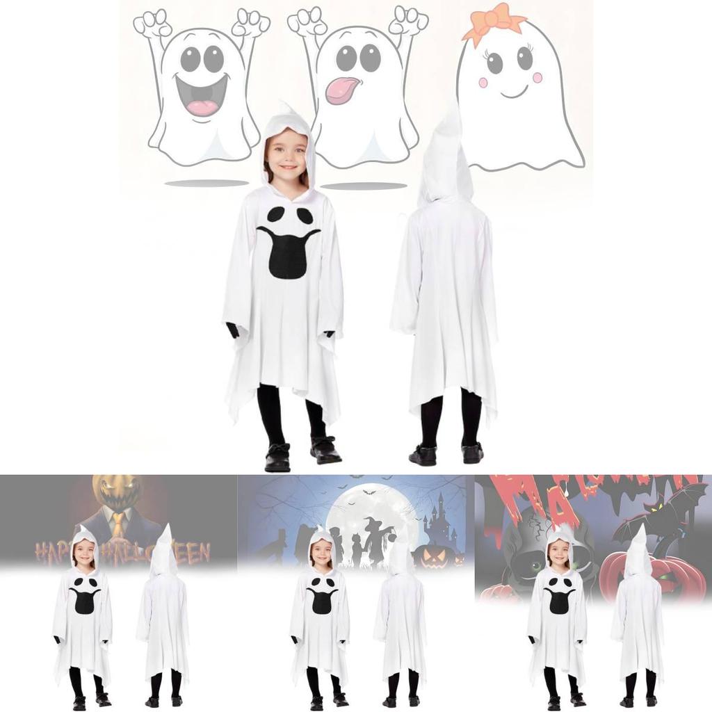 Bílý kostým Ducha pro děti s elegantními rukavicemi, ideální pro halloweenské oslavy