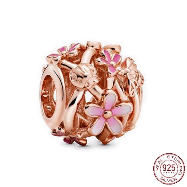 Nouveau 925 En Argent Sterling Rose Fille Garçon Rose Étincelle Entretoise Clip Charme À Perles Original De Mode Bracelet Bijoux À Bricoler Soi-Même Pour Les Femmes