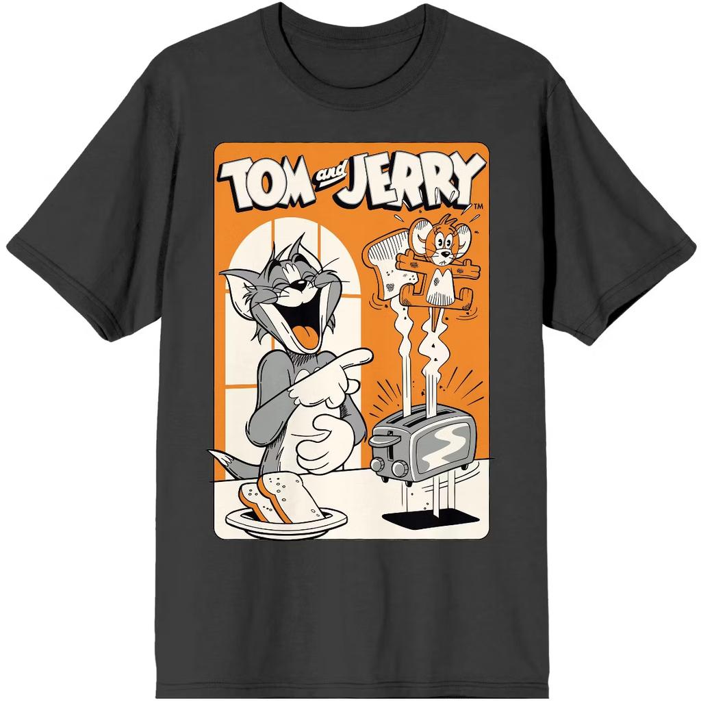2026 Summer Comic Form Tom and Jerry Image 100 Cotton Printed Oversize Casual Tshirt Adult Children Parentchild Top Homewear