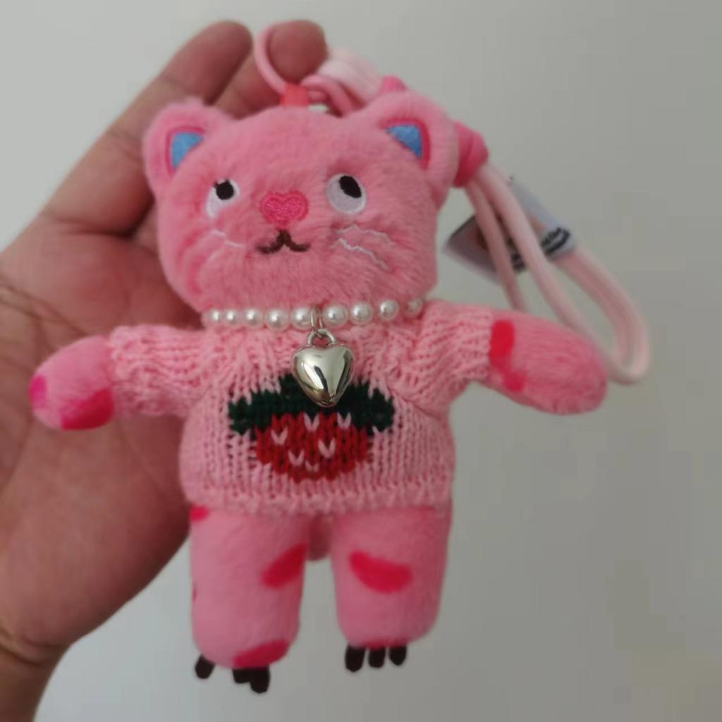 15cm Kawaii Rosa Katze Plüsch Schlüsselanhänger Niedlicher Katzen Plüsch Anhänger Weicher Tier Schlüsselanhänger Auto Schlüssel Schnalle Zubehör Mädchen Frauen Tasche Aufhängung