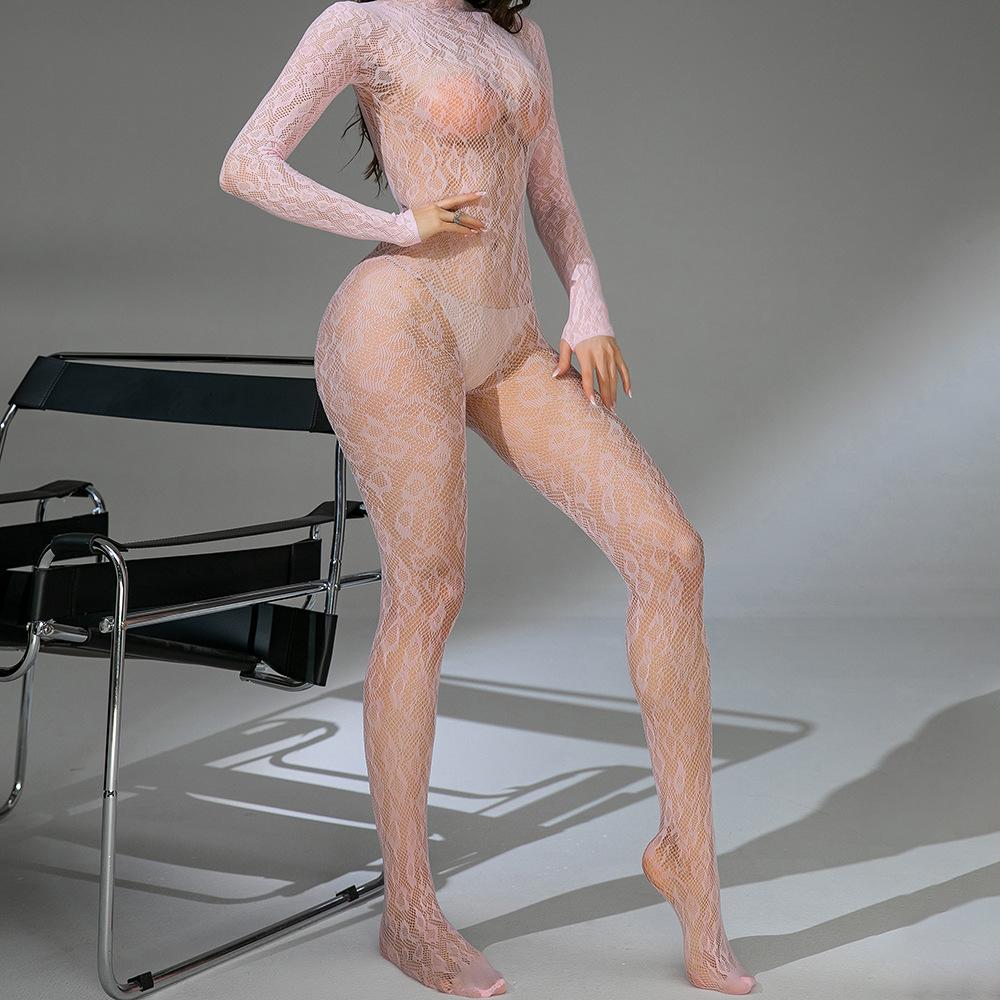 Sexy underwear mesh sexy fishing net pajamas long-sleeved halter jacquard tights