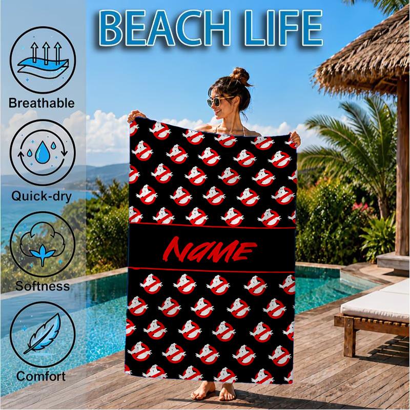 Custom Name Ghost Commando Team-Up Beach Towel Microfiber Beach Towel, Lightweight and Quick-Dry, for Summer Travel, Swimming Pool Gift