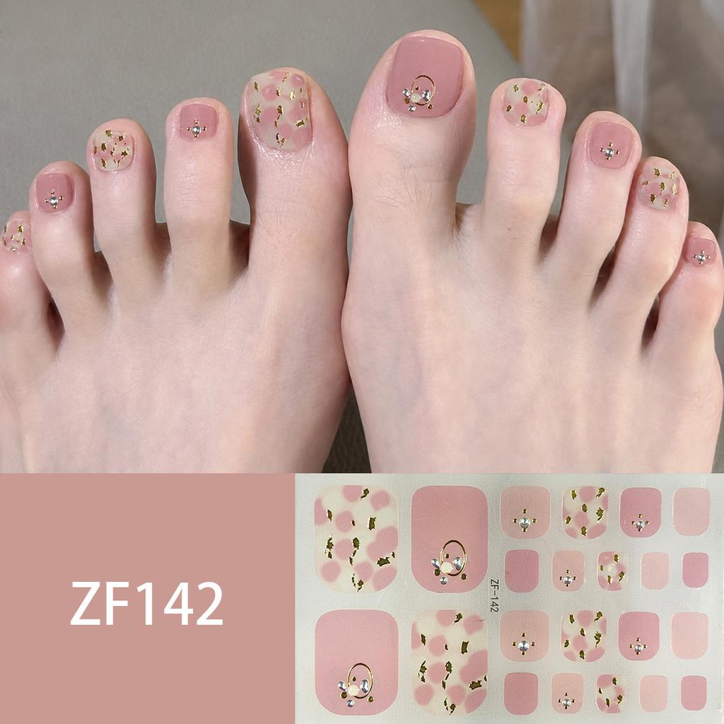 Waterproof Long Lasting ZF 3D Faux Rhinestone Stereo Pattern Full Cover Finished Toe Nail Stickers, Skin Brightening Toenail Decals