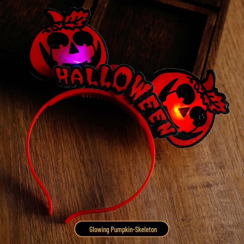 Svítící Halloweenská Dýně s Čertovskými Rohy Čelenka pro Koncerty a Večírky