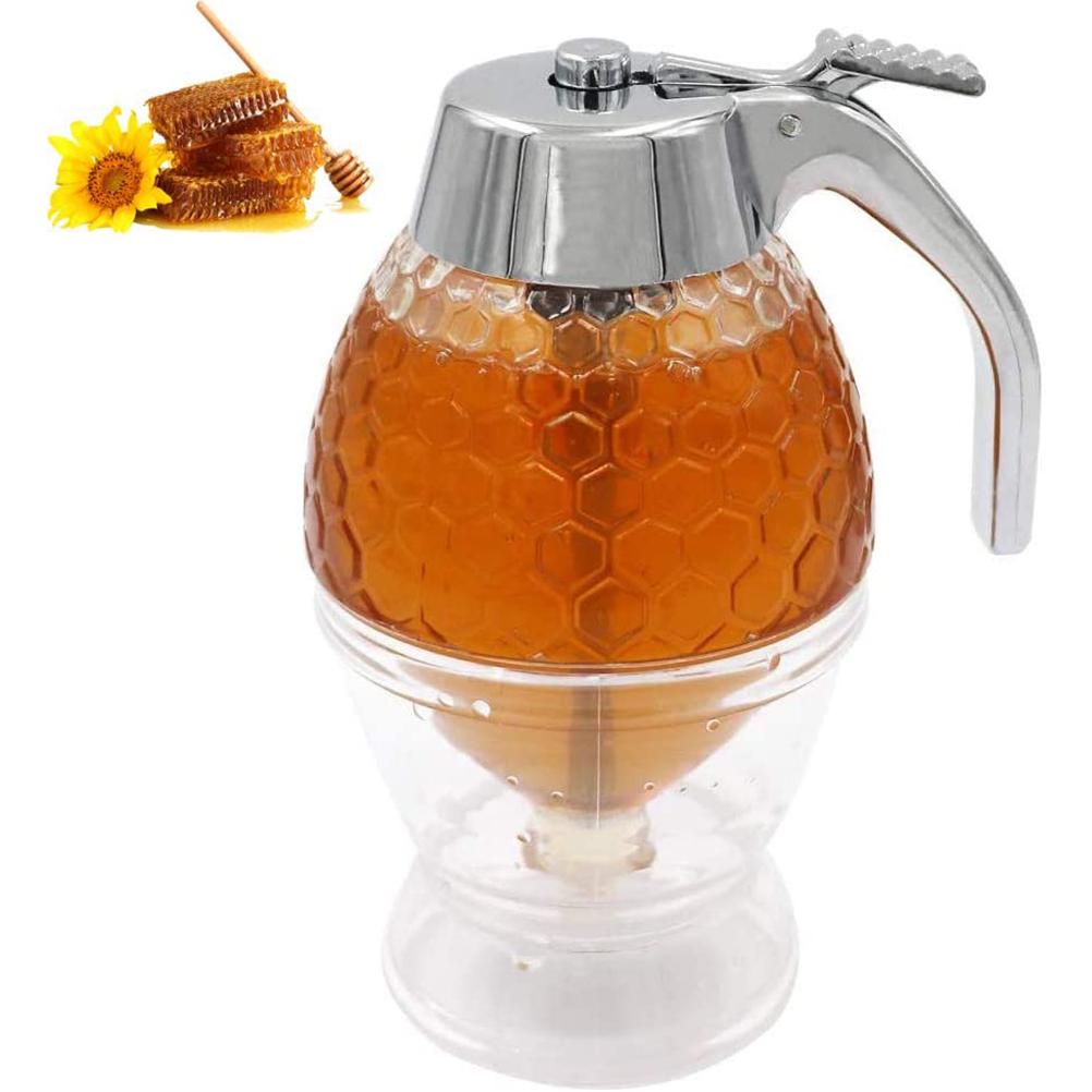 Honey Dispenser Portable Acrylic Honey Jar Container Honey Pot for Serving Honey and Syrup