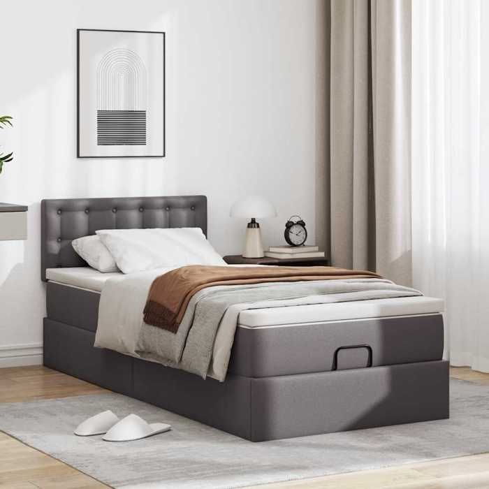 VidaXL Cadre de lit ottoman avec matelas gris 90x200 cm similicuir, cadre de lit, cadre de lit rembourré 3311286