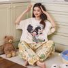 Women's Cotton Pajamas Summer New Sle Ort Sve Long Pants Large Size Cartoon Cute Sweet Home Leisure Suit Set Casual Fasion