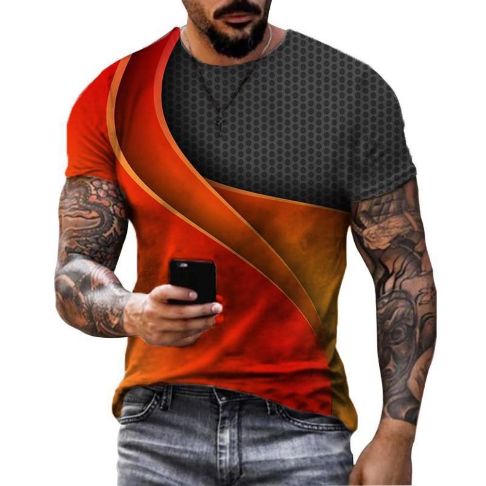 

Men s 3D printed T-shirt with geometric printing, summer round neck short sleeved loose casual children s bottom shirt 6XL