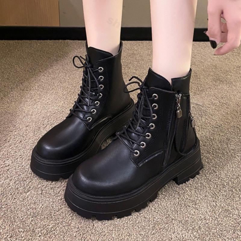 Fashion Women Ankle Boots Fashion 2025 Autumn Women Short Boots Women Platform Zipper Retro British Anti Slip Shoes Zipper Botas Mujer