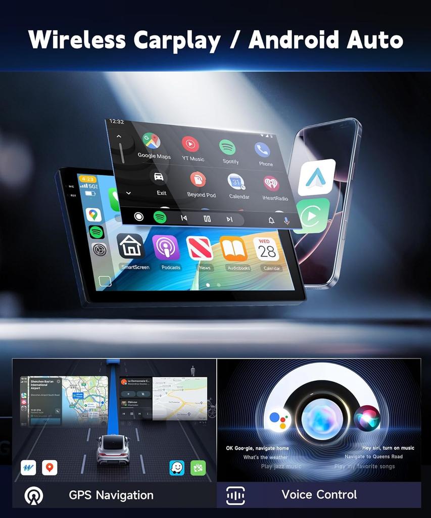 9' Car Stereo for Toyota Camry 2006-2011, Android Auto, CarPlay, WiFi, Bluetooth 5.0, GPS, Backup Camera