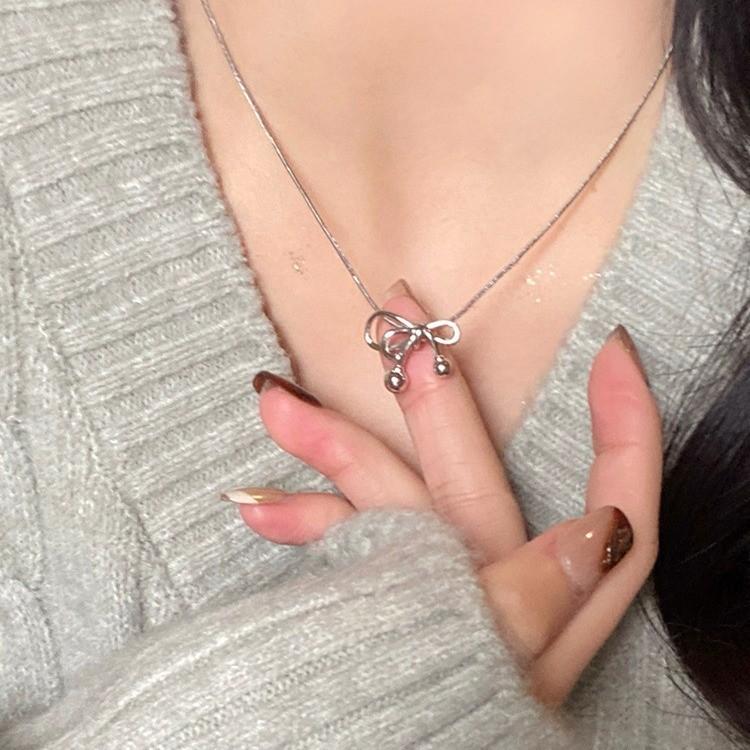 Shiny Crystal Beaded Bowknot Necklace for Women Girls Sweet Neck Jewelry Accessory Clavicular Chain Chokers Party Daily Wear