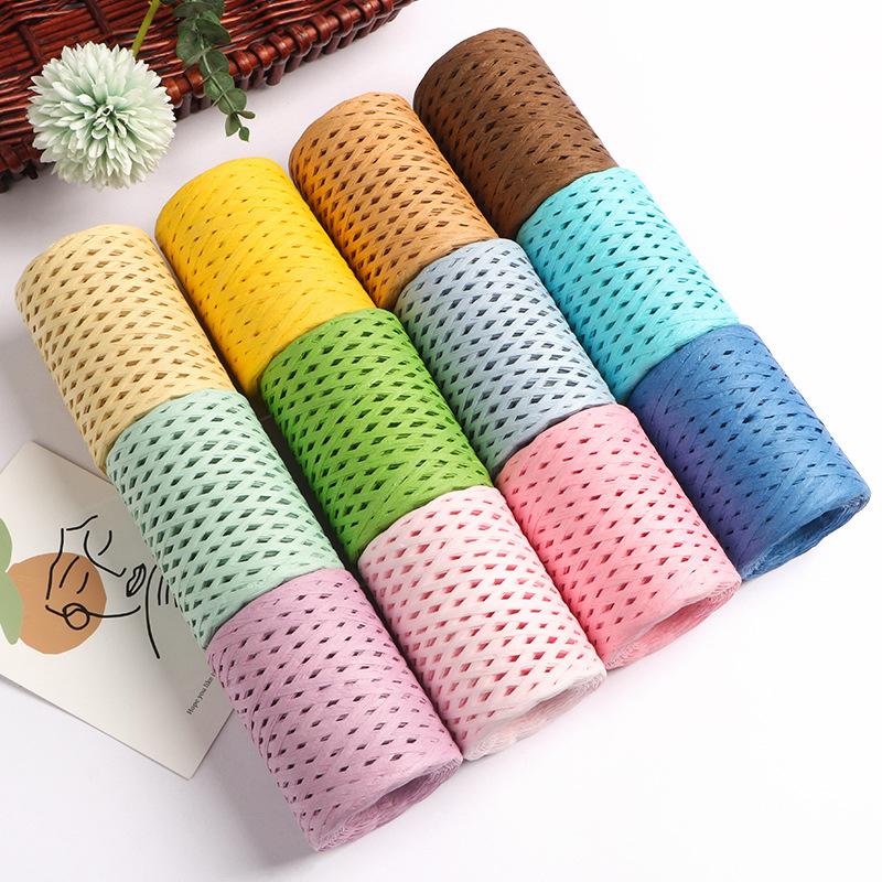 200M Natural Raffia Straw Yarn For Knitting Crocheting Paper Threads DIY Handmade Summer Sunhat Beach Bag Braided Cord Supplies