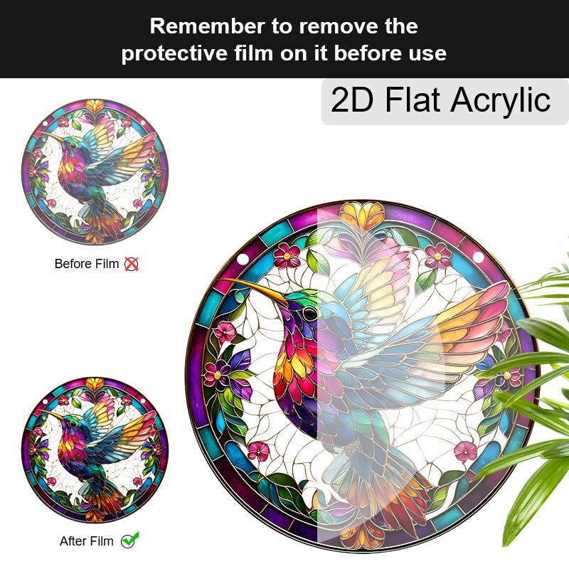 Acrylic Colorful Hummingbird Stained Glass Style Suncatcher, 2D Flat Acrylic Window Hanging Ornament for Nature & Art Lover Gifts