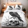 Crow Skeleton Microfiber Bedding Set with Pillowcases,Vintage 3D Printed Quilt Cover with Zipper for Kids Aldults Luxury Gift