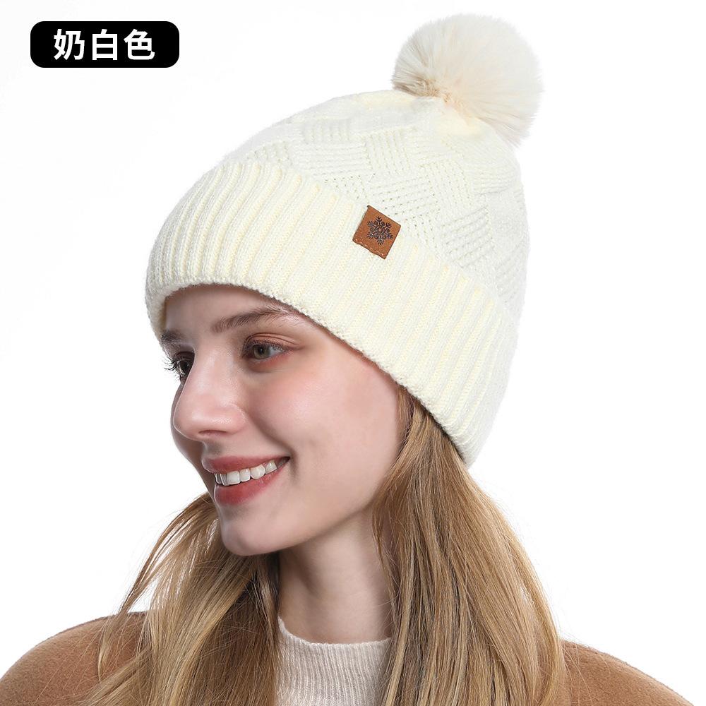 Autumn and winter wool hat scarf gloves three-piece warm double-layer fleece knitted women's knitted hat