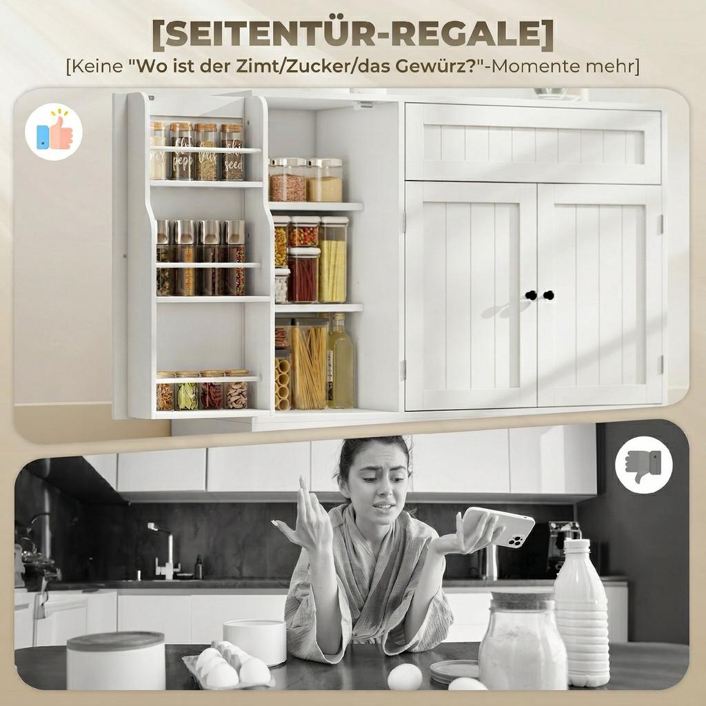 Credenza Moderna da Cucina con Cassetto, Ripiani Regolabili, Dispensa Piccola da Cucina con Scomparti a Porta, Bianco