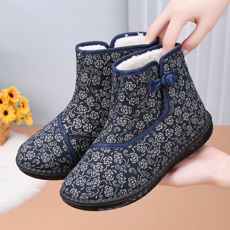 Processing Customized Old Beijing Cotton Shoes Women's Winter Velvet Grandma Shoes Middle-aged and Elderly Thickened Warm Mother Cotton