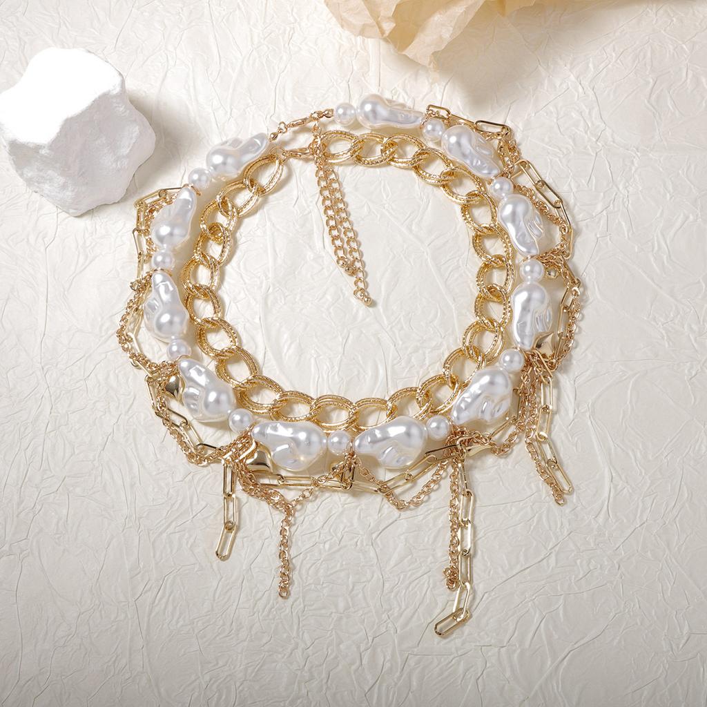 Bohemian fashion personality trend double stacked wearing imitation pearl exaggerated women's necklace temperament design