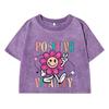 Womans Cotton Washed T-Shirts Trend Distressed O-Neck Crop Tees Positive Vitalty Smiling Flower Printing Tops Clothes