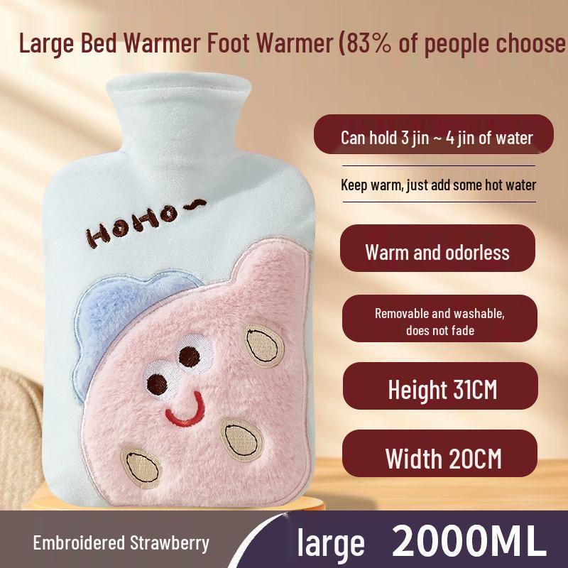 Explosion-Proof Hot Water Bottle with Cute Plush Cover - Ideal for Abdomen and Bed Warmth