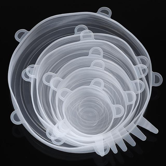 6PCS Adaptable Lid Silicone Cover Food Caps Elastic Stratchy Fresh Microwave Lids Stretch Silicone Cover for Kitchen Accessories