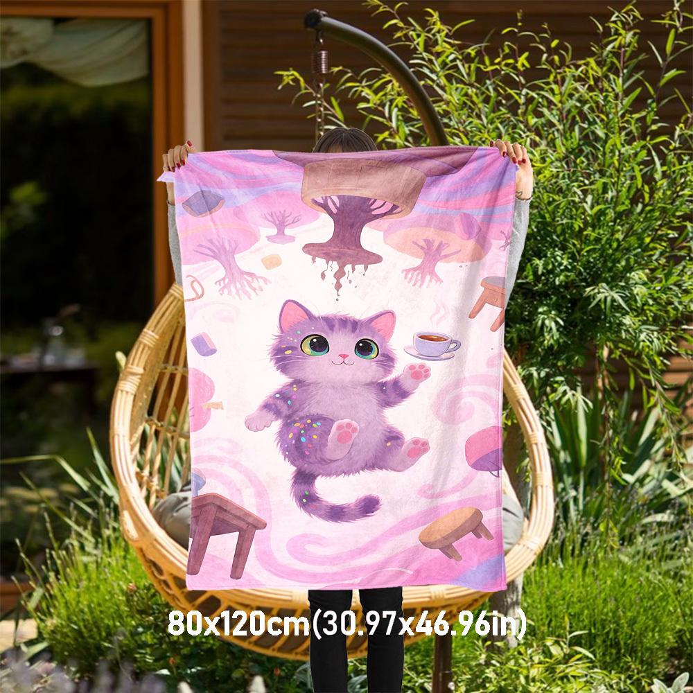 

1pc cat coffee Outdoor Flannel Blanket Soft Warm All-Season Throw for Sofa Bed Car Camping Office, Cozy Gift Idea1215S 80x120cm(31x47inch)