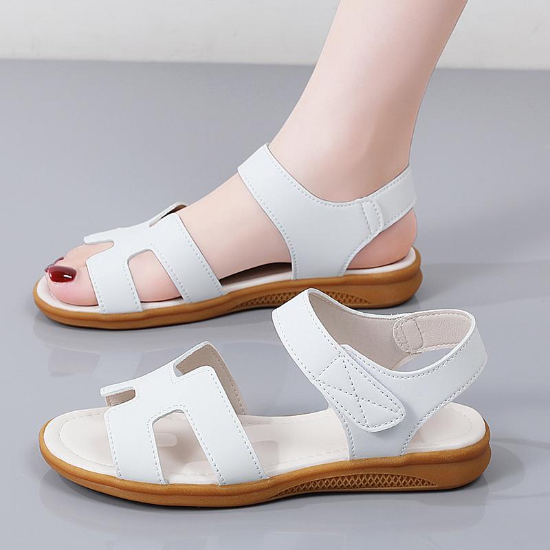 Women Black Sandals Summer White Dressy Open Toe Casual Flats Sandals Plus Size