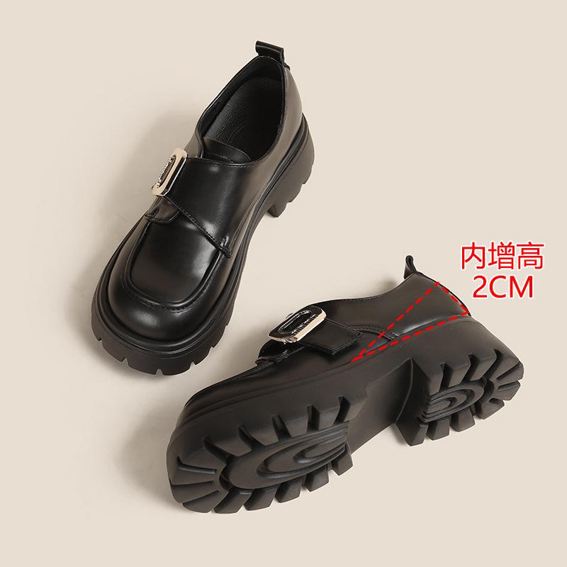 Shei round head buckle with muffin platform loafer single shoes women's inner height increase small leather shoes small size 333