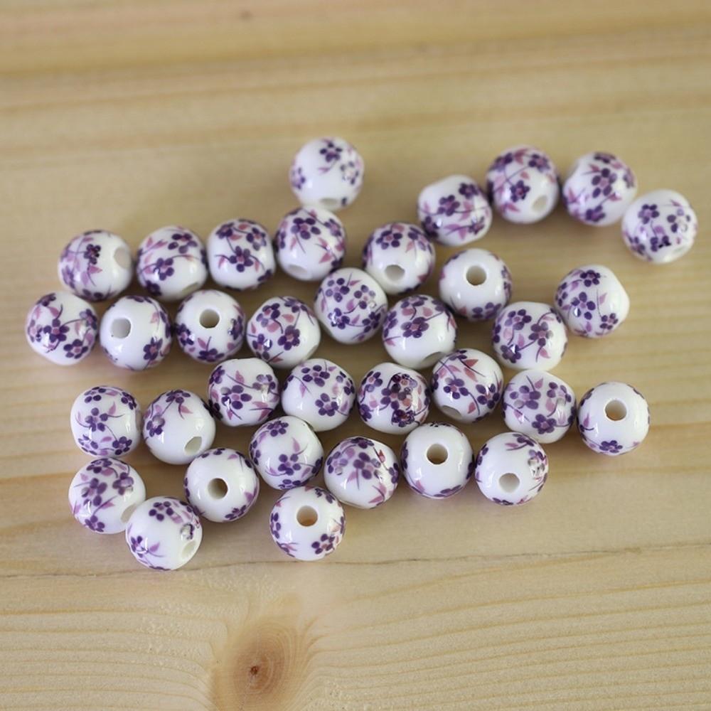 30pcs/set Flowers Printed Loose Beads Creative Chinese Style Beads  Woven Necklaces