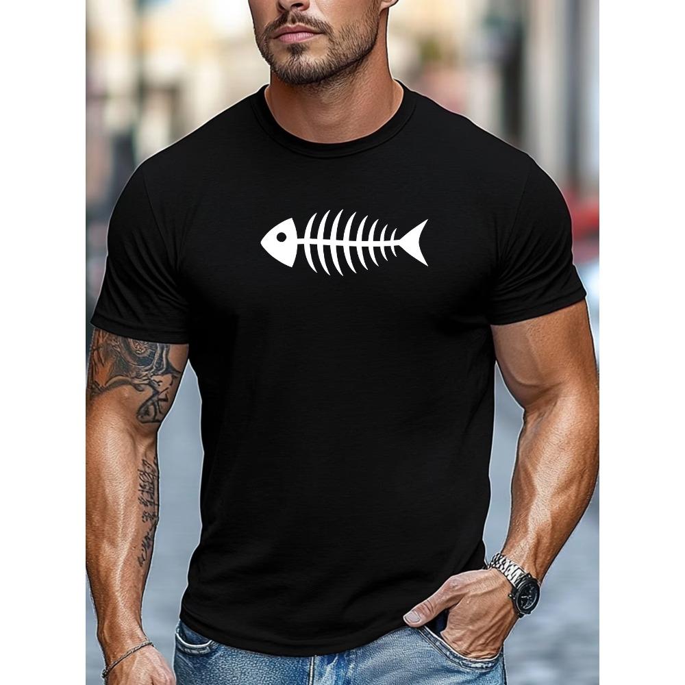 Creative minimalist fish bone pattern Print Versatile T-Shirt Fashionable Comfortable Breathable Soft Casual Sports Short Sleeve Cotton T-shirt