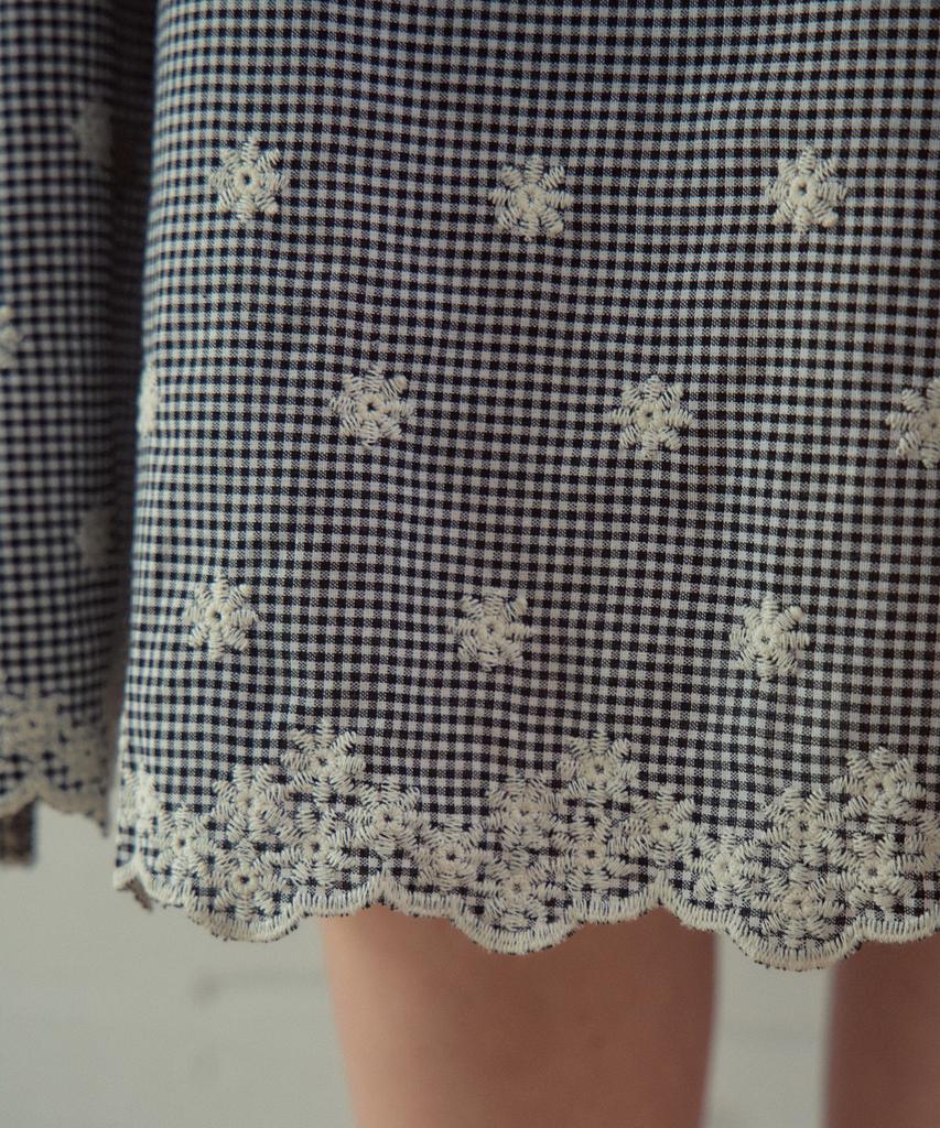 Aueonoseuteljia Prairie Flower Check Embroidered Skirt_Black(Ob6Sk07)