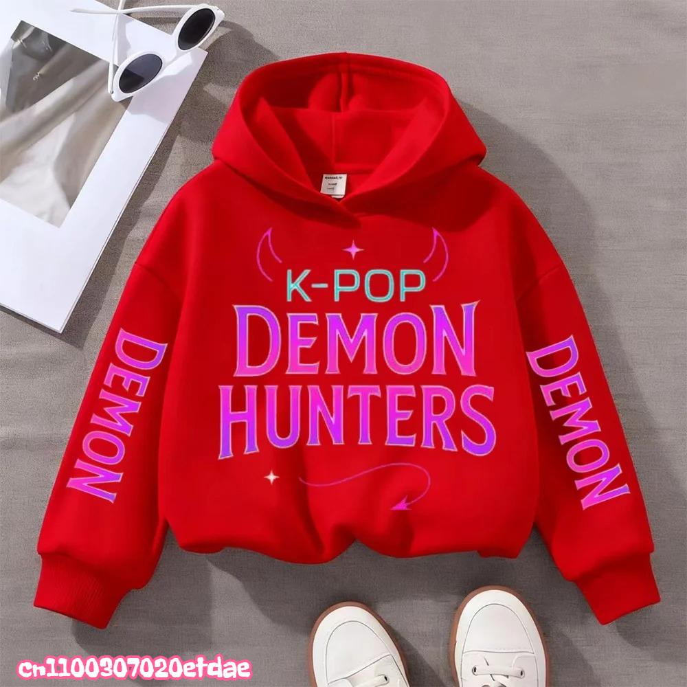 Children's KPop Demon Hunters Hoodies Girls Pink Boy Pink Tops Sweatshirt Long Sleeve Pullovers Coat Autumn Winter Casual Hooded