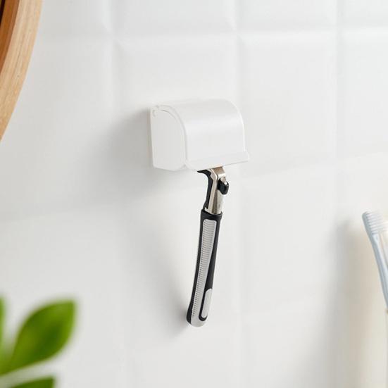 Shaver Rack Plastic Waterproof Non-Slip Bathroom Organizer with Cover No-Drill Adhesive Installation Razor Holder