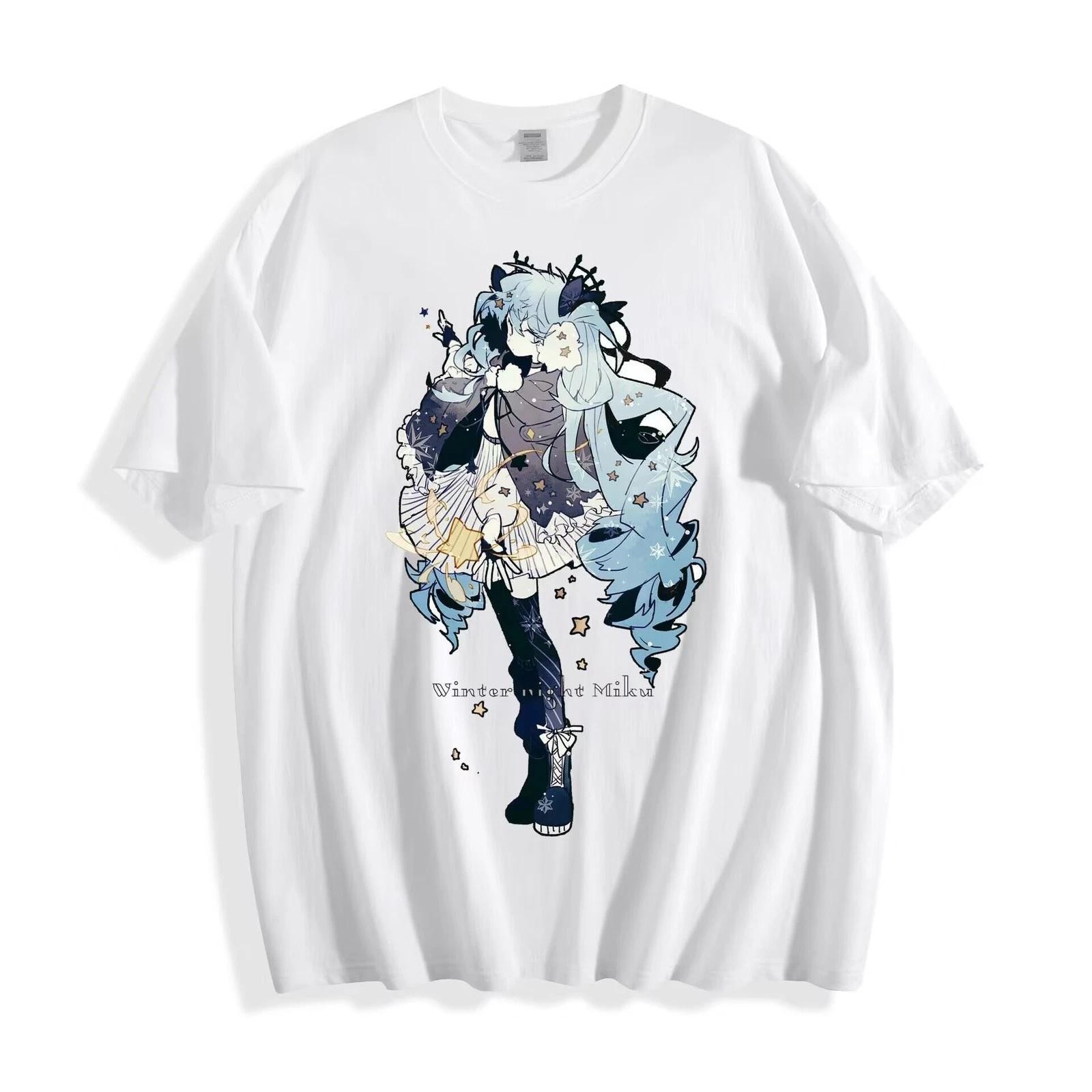 Winter Night Miku Hug T-Shirt - Chibi Winter Kiss Snowy Stars Design Unisex Tee 2XL