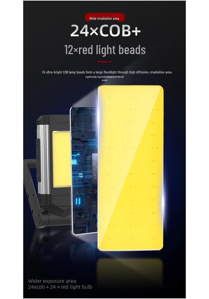 Multifunctional COB Work Light with USB Power Bank, Magnetic Base, and Foldable, High-Brightness Lamp for Emergency and Car Inspection.