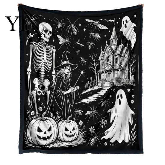 Personalisierbare Samt-Kunstdecke Halloween DIY Maldecke, Überwurf mit Geistermustern, Waschen Sie Ihre eigene gemütliche Decke zum Ausmalen für Erwachsene und Kinder,