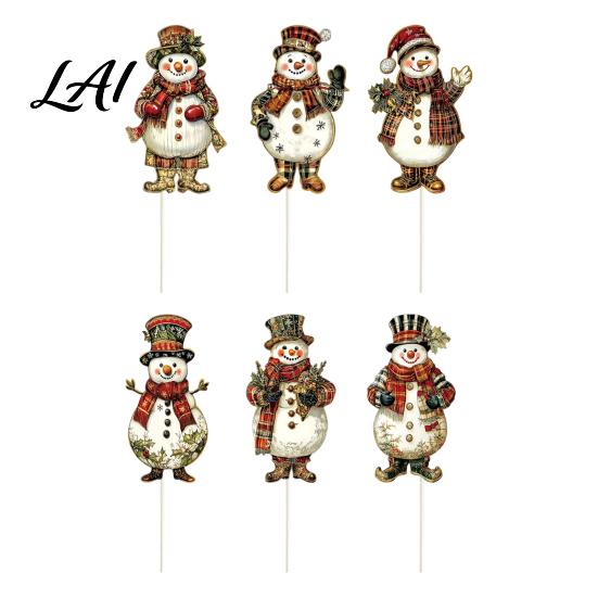 Cute Cartoon Holiday Picks 6 Pcs Large Christmas Tree Picks Wooden Santa Snowman Gingerbread Ornaments Xmas Man Party Supplies Topper Decoration for